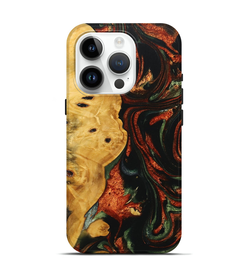 iPhone 15 Pro Wood+Resin Live Edge Phone Case - Christoph (Green, 713036)