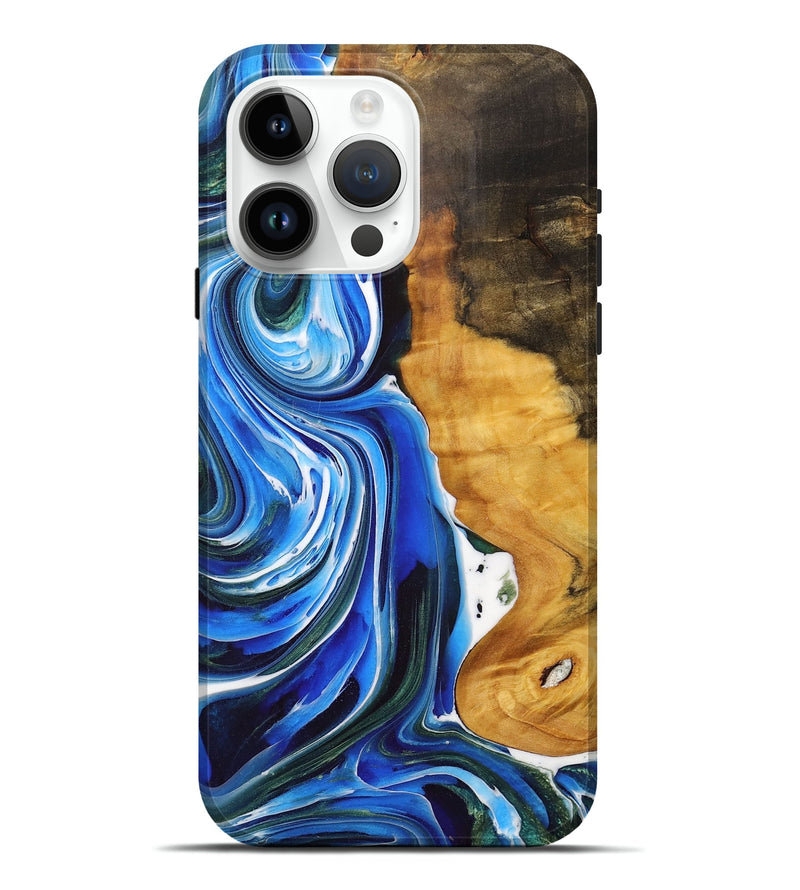 iPhone 15 Pro Max Wood+Resin Live Edge Phone Case - Jodi (Blue, 713041)