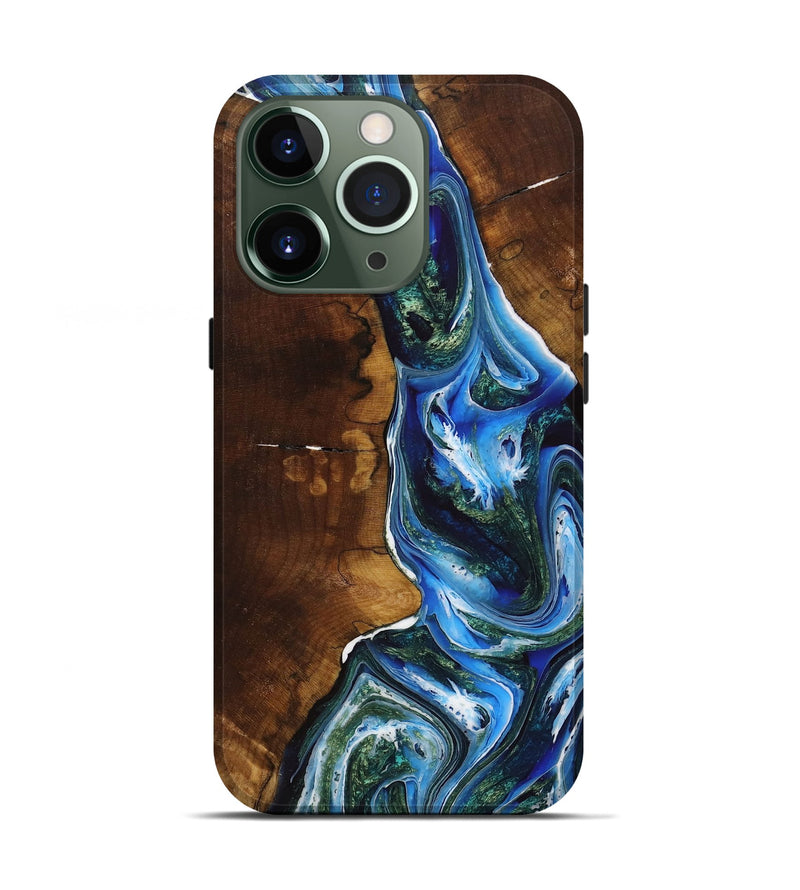 iPhone 13 Pro Wood+Resin Live Edge Phone Case - Diamond (Blue, 713042)