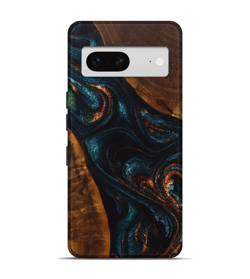 Pixel 7 Wood+Resin Live Edge Phone Case - Colson (Teal & Gold, 713055)