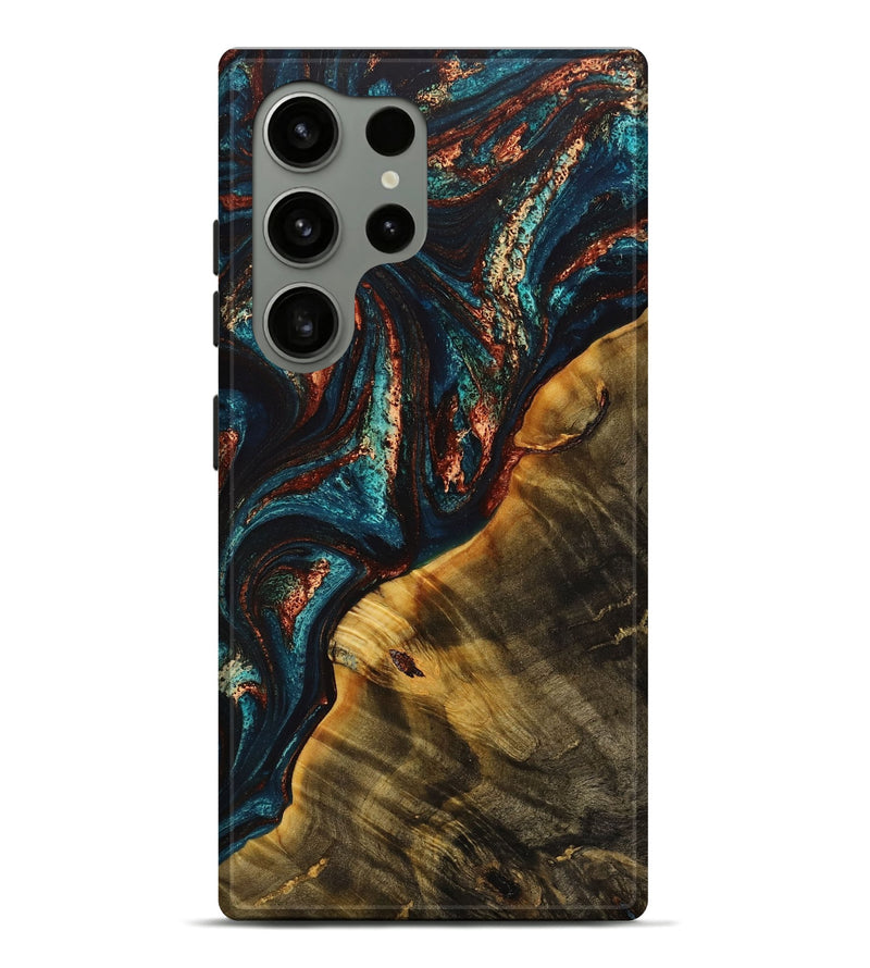 Galaxy S24 Ultra Wood+Resin Live Edge Phone Case - Aylin (Teal & Gold, 713056)
