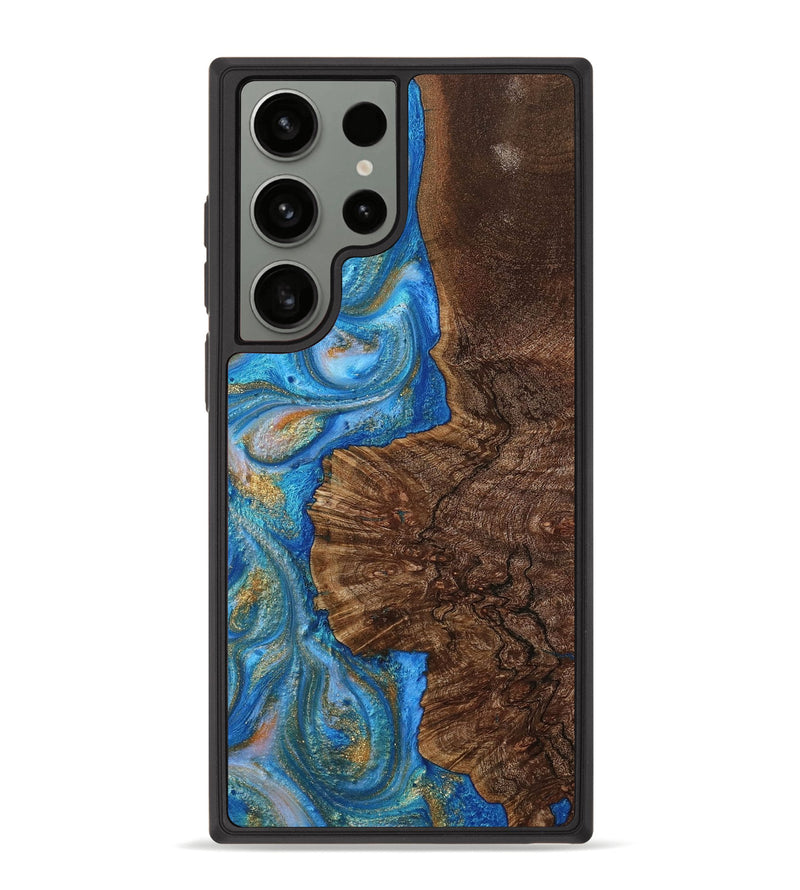 Galaxy S23 Ultra Wood+Resin Phone Case - Alfred (Teal & Gold, 713099)