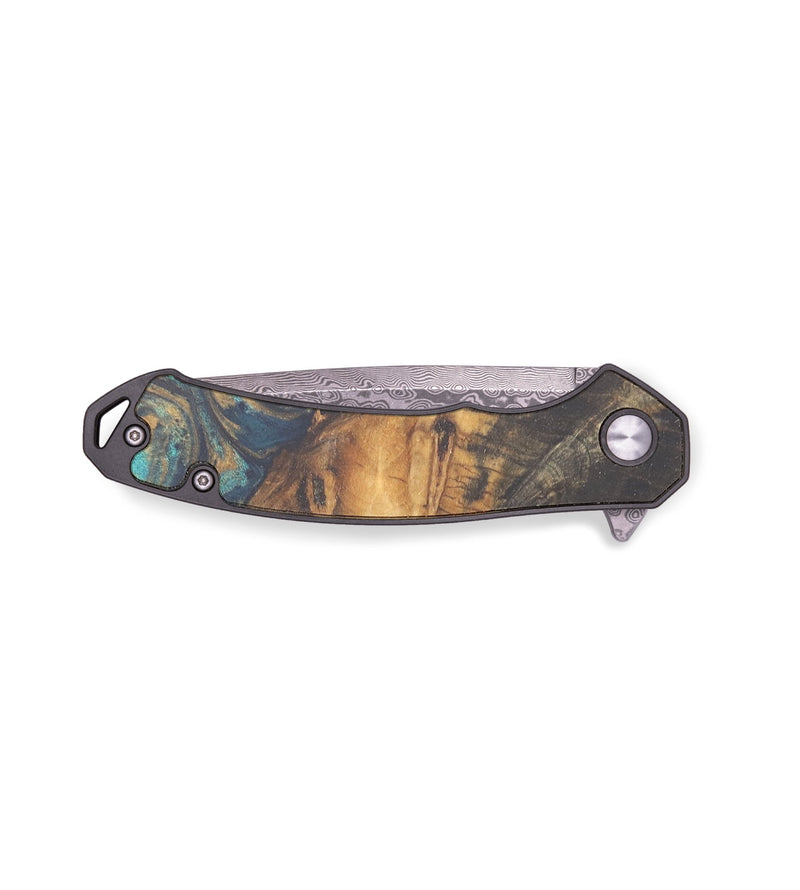 EDC Wood+Resin Pocket Knife - James (Teal & Gold, 713217)