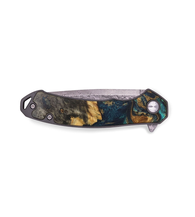 EDC Wood+Resin Pocket Knife - Lowell (Teal & Gold, 713218)
