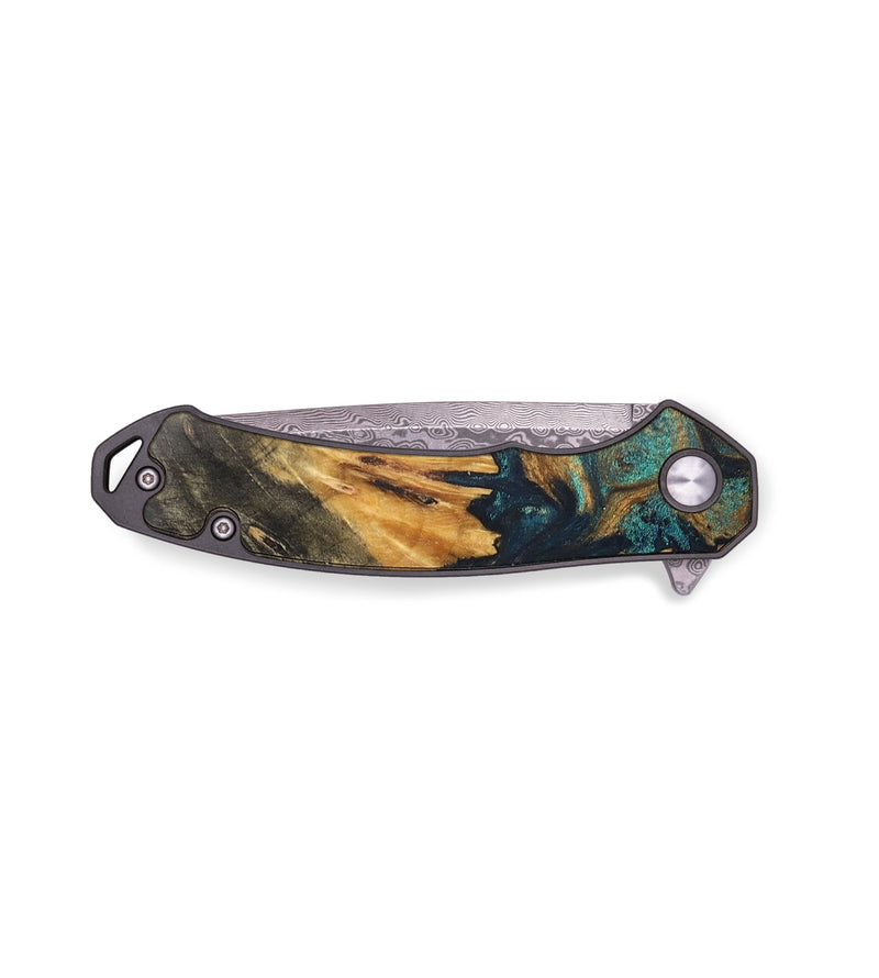 EDC Wood+Resin Pocket Knife - Elena (Teal & Gold, 713221)