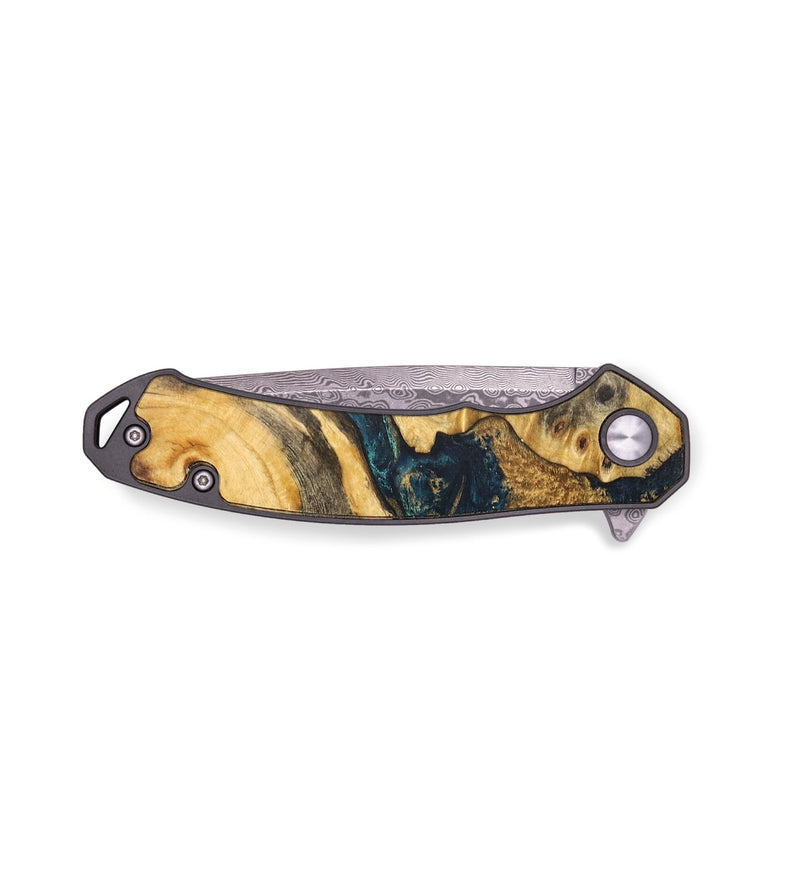 EDC Wood+Resin Pocket Knife - Romeo (Teal & Gold, 713222)