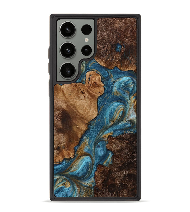 Galaxy S23 Ultra Wood+Resin Phone Case - Maryann (Teal & Gold, 713422)