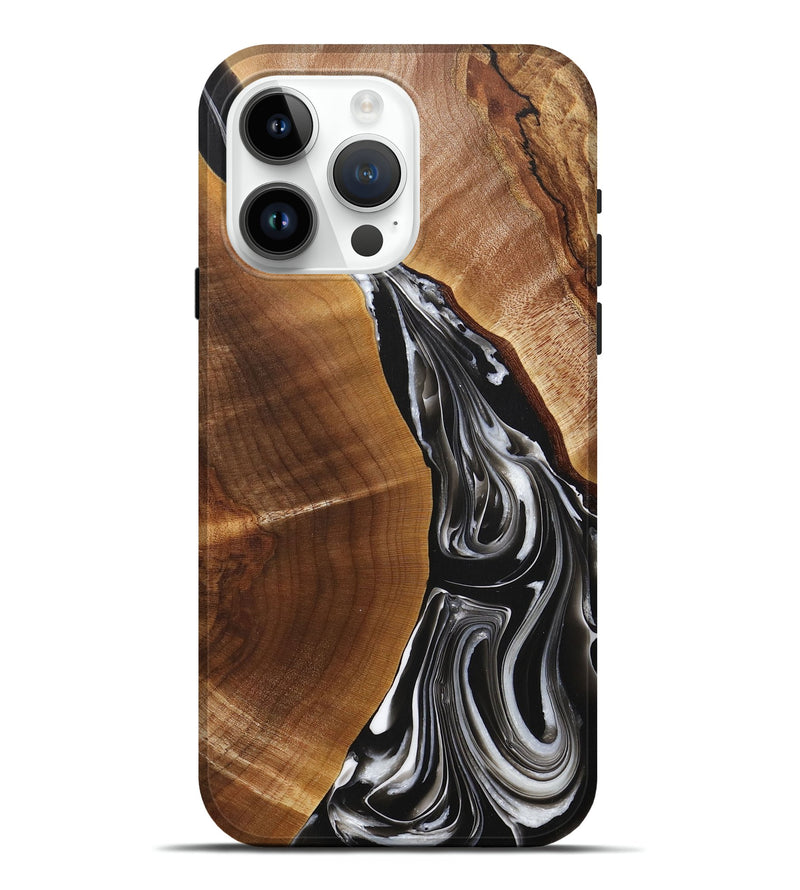 iPhone 15 Pro Max Wood+Resin Live Edge Phone Case - Landen (Black & White, 713491)
