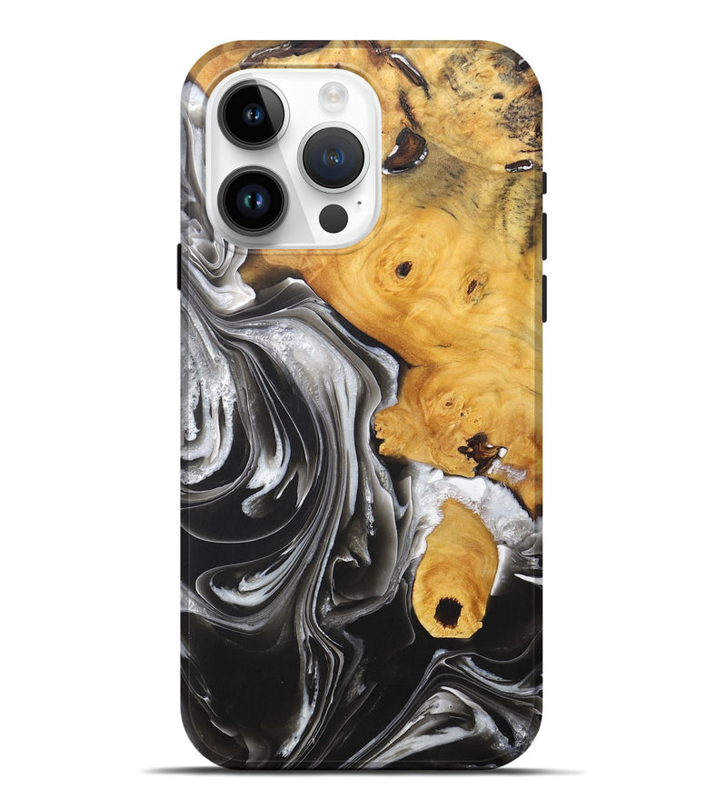 iPhone 15 Pro Max Wood+Resin Live Edge Phone Case - Bethany (Black & White, 713493)