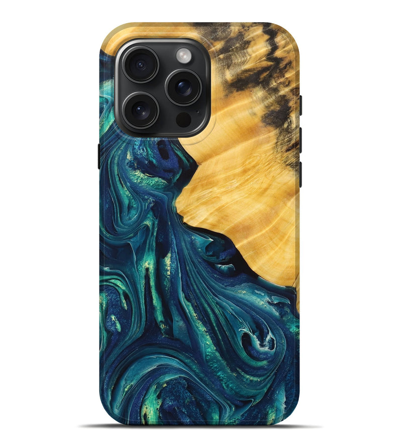 iPhone 16 Pro Max Wood+Resin Live Edge Phone Case - Axel (Blue, 713498)