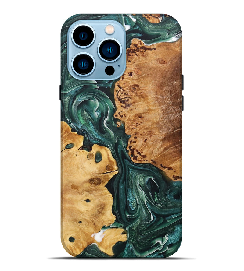 iPhone 14 Pro Max Wood+Resin Live Edge Phone Case - Jarrett (Green, 713501)