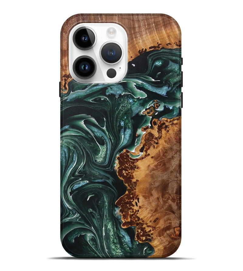 iPhone 15 Pro Max Wood+Resin Live Edge Phone Case - Joan (Green, 713502)