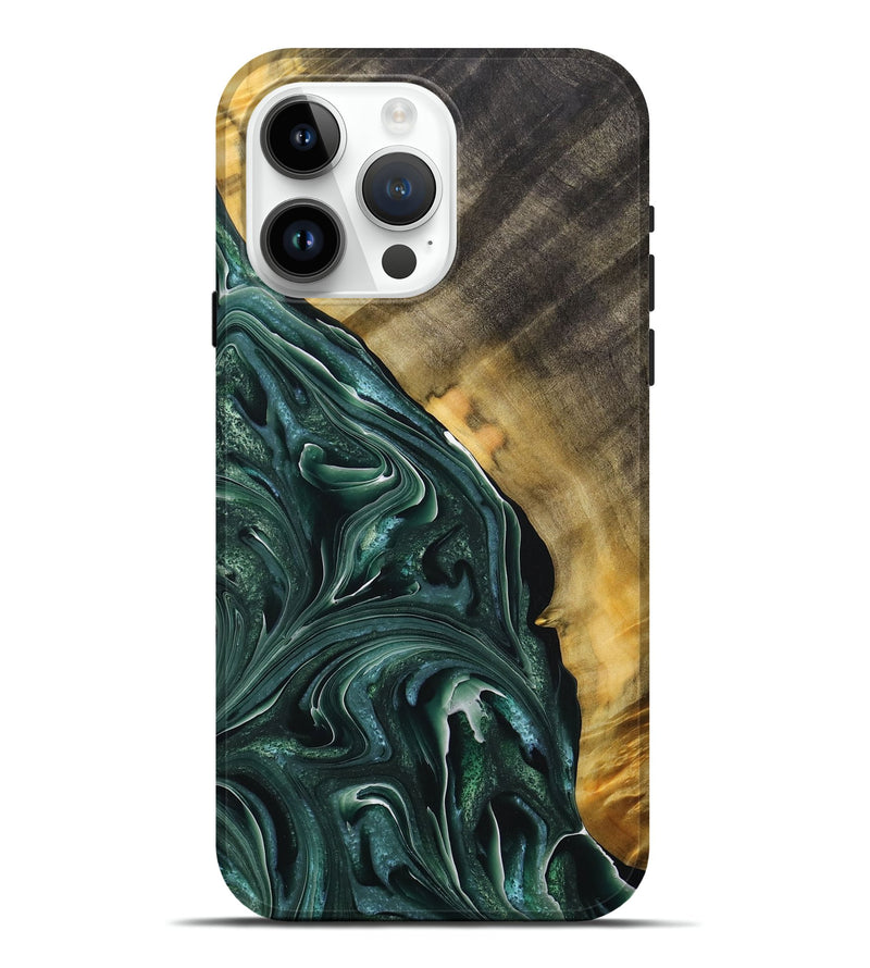 iPhone 15 Pro Max Wood+Resin Live Edge Phone Case - Jonathan (Green, 713503)