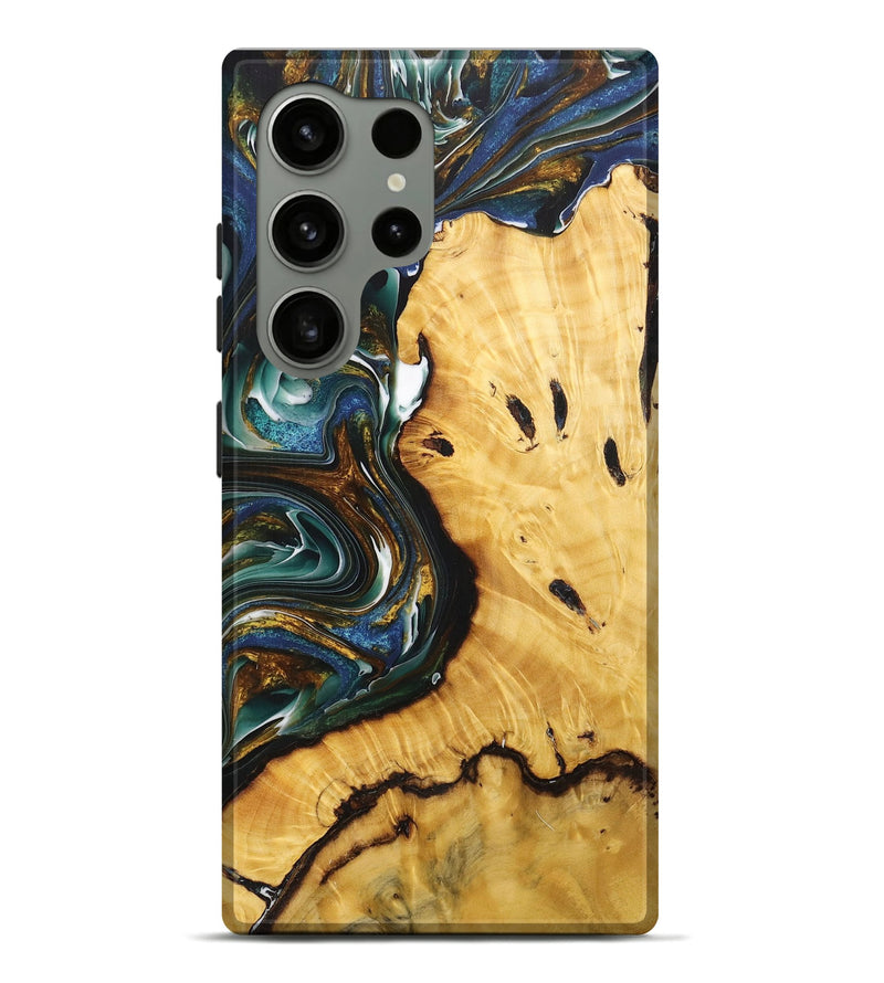 Galaxy S24 Ultra Wood+Resin Live Edge Phone Case - Margot (Teal & Gold, 713512)