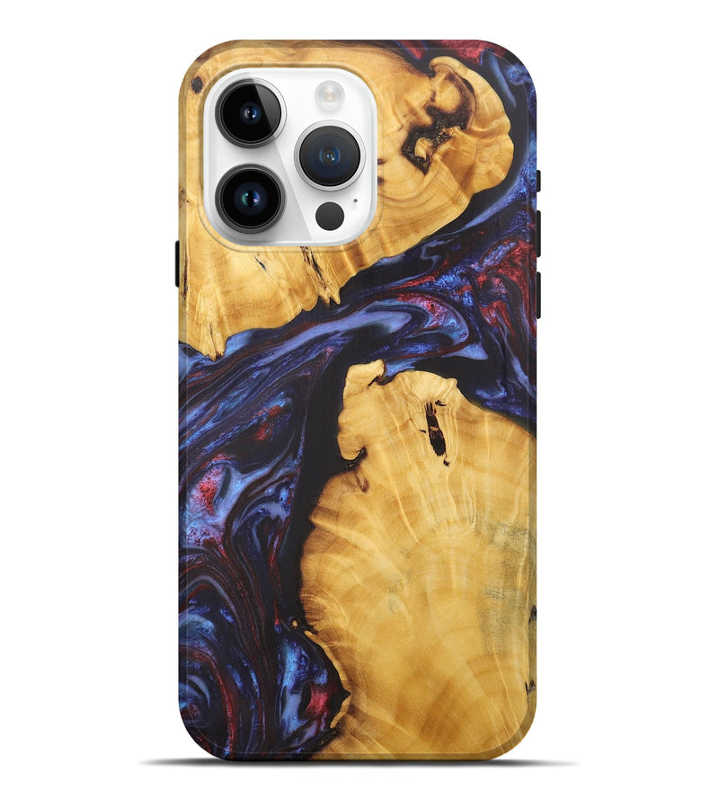 iPhone 15 Pro Max Wood+Resin Live Edge Phone Case - Kyla (Blue, 713514)