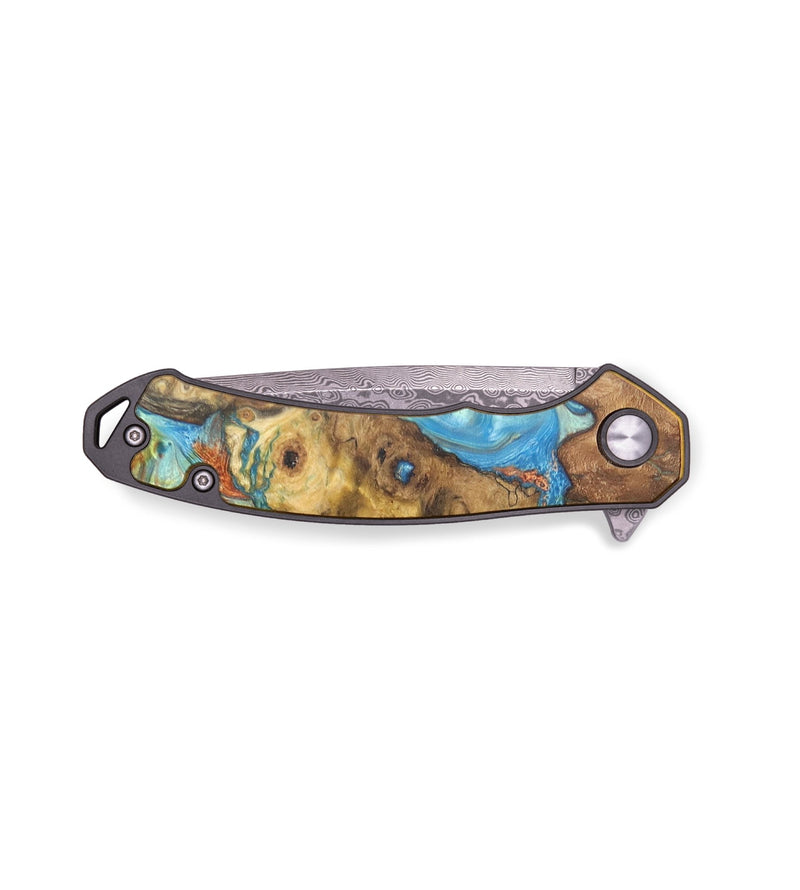 EDC Wood+Resin Pocket Knife - Virgil (Teal & Gold, 713534)