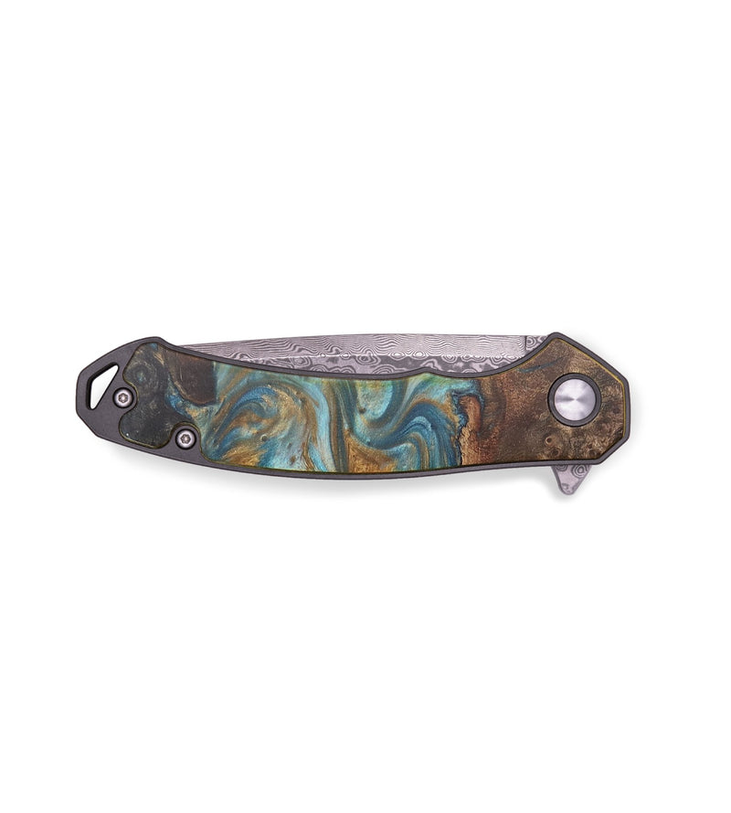 EDC Wood+Resin Pocket Knife - Felix (Teal & Gold, 713540)