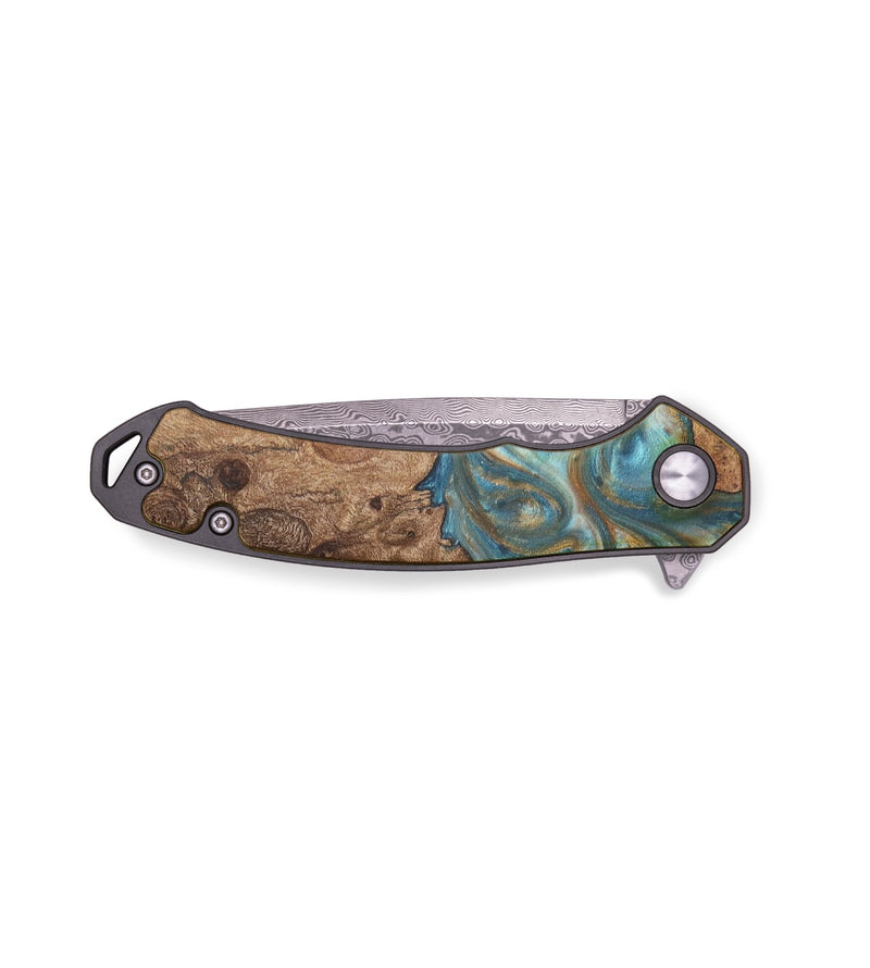 EDC Wood+Resin Pocket Knife - Harmony (Teal & Gold, 713562)