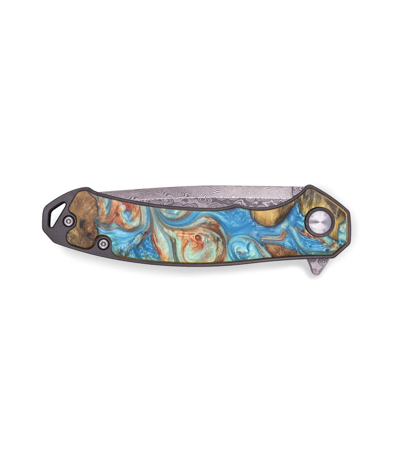 EDC Wood+Resin Pocket Knife - Jill (Teal & Gold, 713571)