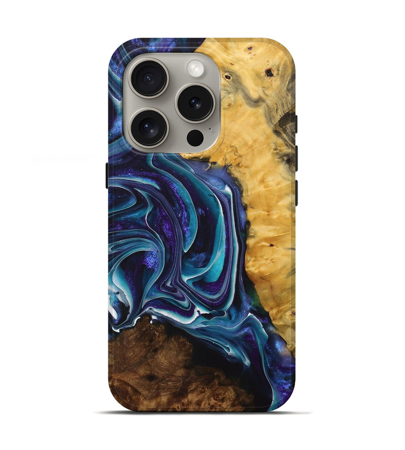 iPhone 16 Pro Wood+Resin Live Edge Phone Case - Jeri (Green, 713613)