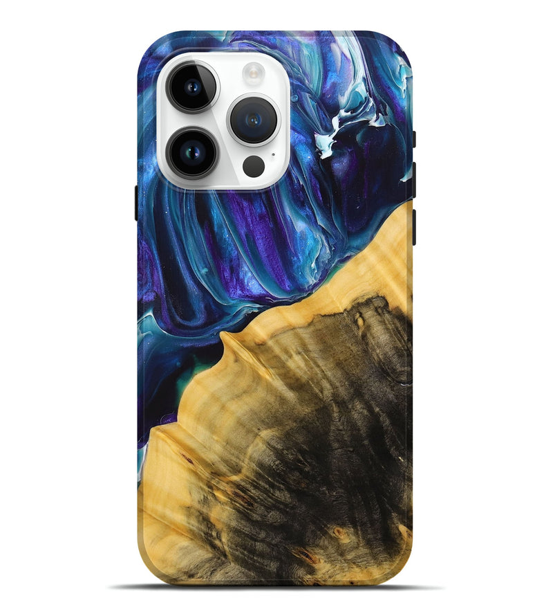 iPhone 15 Pro Max Wood+Resin Live Edge Phone Case - Heath (Blue, 713617)