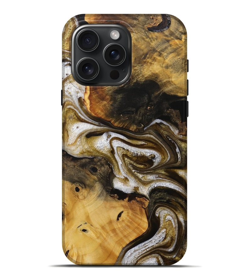 iPhone 16 Pro Max Wood+Resin Live Edge Phone Case - Breanna (Black & White, 713625)