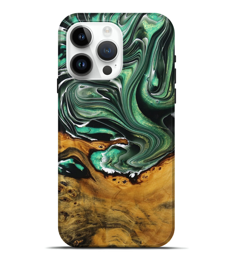 iPhone 15 Pro Max Wood+Resin Live Edge Phone Case - Scott (Green, 713631)