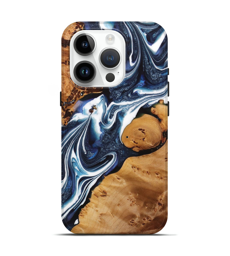 iPhone 15 Pro Wood+Resin Live Edge Phone Case - Leah (Blue, 713638)