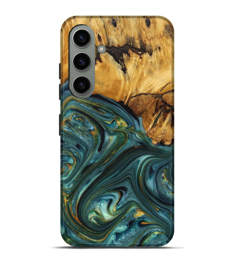 Galaxy S24 Plus Wood+Resin Live Edge Phone Case - Ellie (Teal & Gold, 713639)