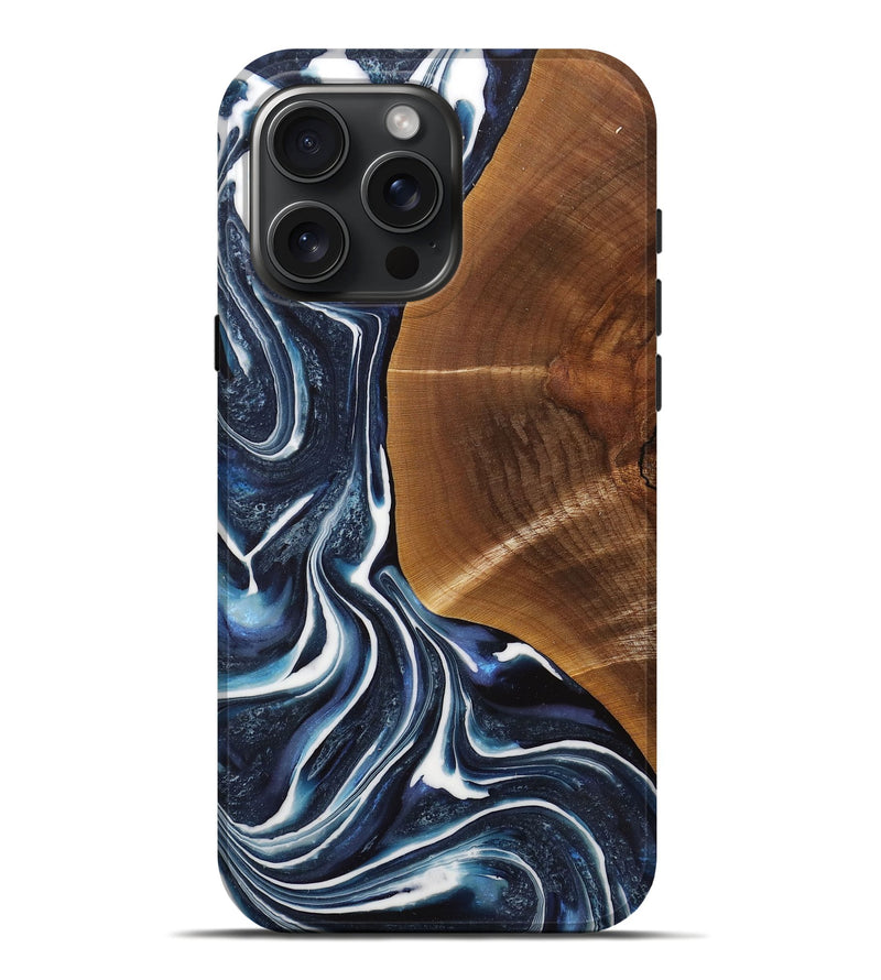 iPhone 16 Pro Max Wood+Resin Live Edge Phone Case - Deneen (Blue, 713640)