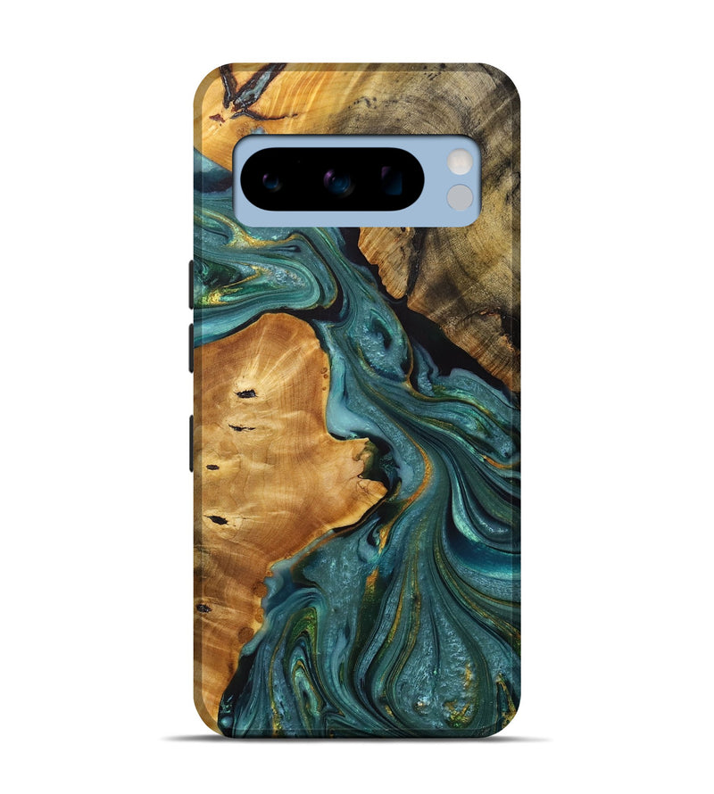 Pixel 8 Pro Wood+Resin Live Edge Phone Case - Belinda (Teal & Gold, 713641)