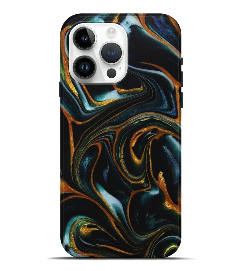 iPhone 15 Pro Max ResinArt Live Edge Phone Case - Jaslene (Teal & Gold, 713642)