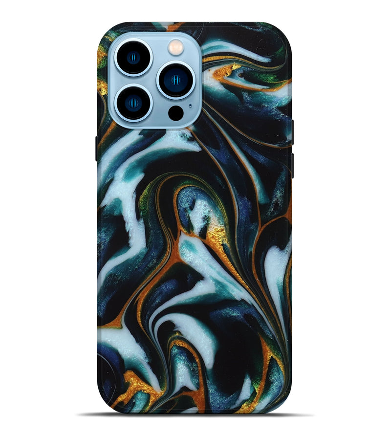 iPhone 14 Pro Max ResinArt Live Edge Phone Case - Amina (Teal & Gold, 713643)