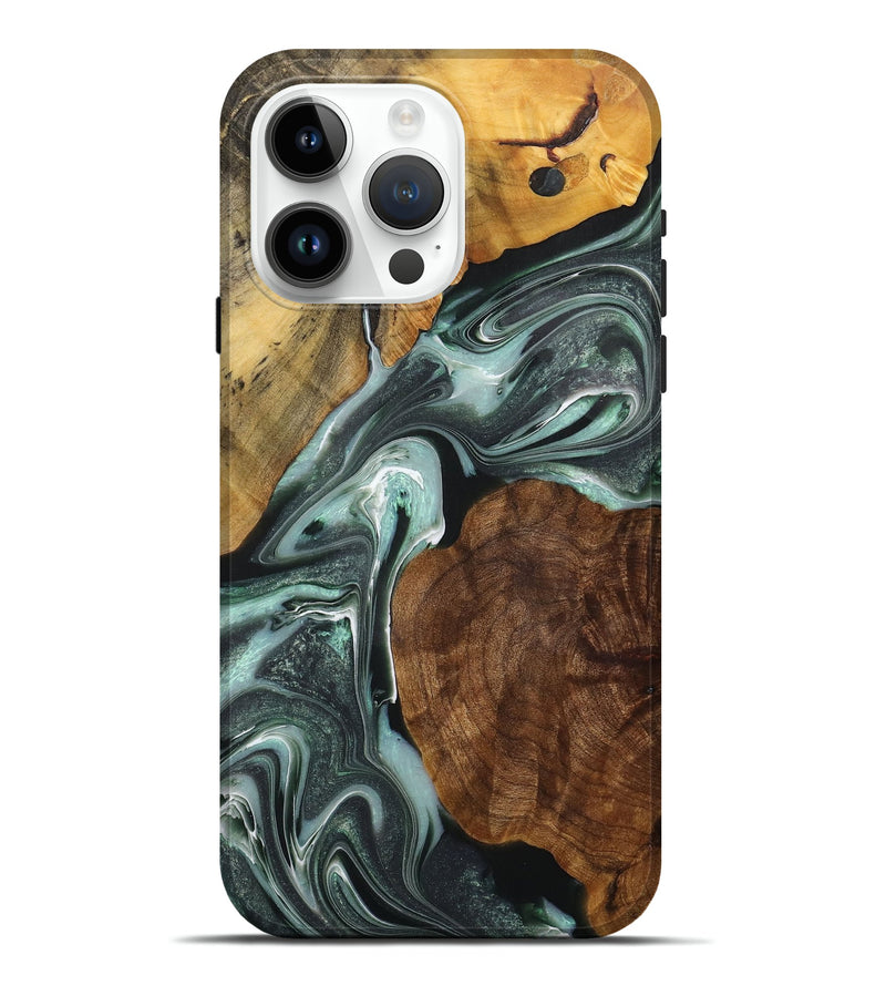 iPhone 15 Pro Max Wood+Resin Live Edge Phone Case - Jeri (Green, 713655)