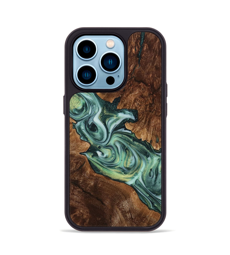 iPhone 14 Pro Wood+Resin Phone Case - Alexandra (Green, 713690)