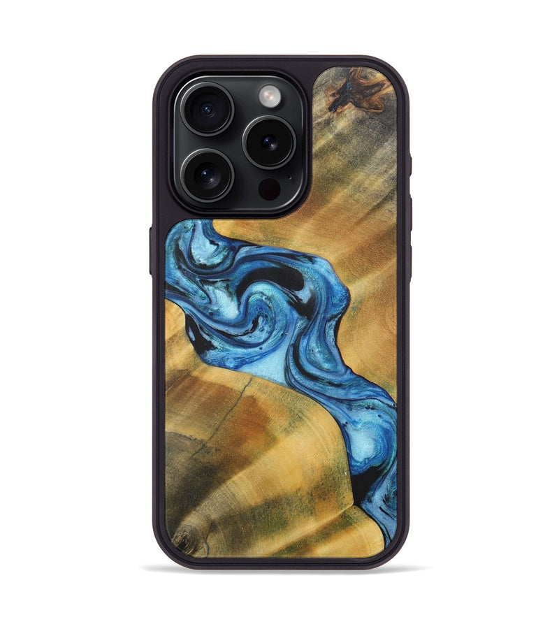 iPhone 15 Pro Wood+Resin Phone Case - Julia (Blue, 714009)