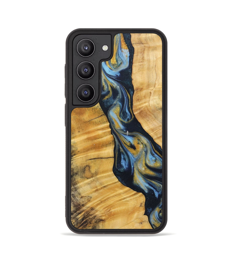 Galaxy S23 Wood+Resin Phone Case - Tasha (Teal & Gold, 714054)