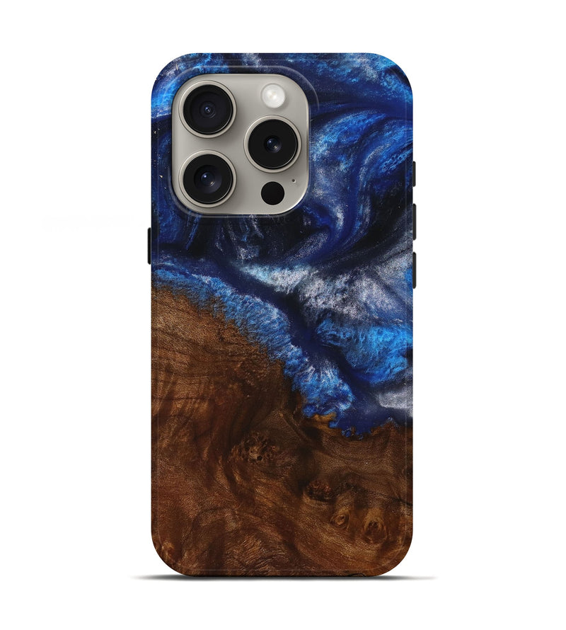 iPhone 16 Pro Wood+Resin Live Edge Phone Case - Ariana (Blue, 714085)