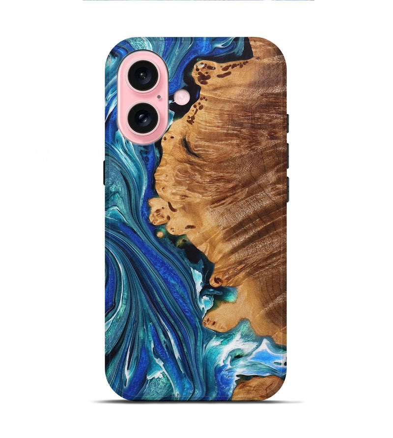 iPhone 16 Wood+Resin Live Edge Phone Case - Carolina (Green, 714096)