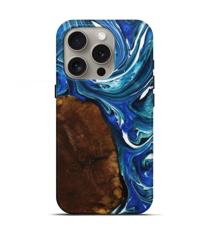 iPhone 16 Pro Wood+Resin Live Edge Phone Case - Terrance (Blue, 714101)