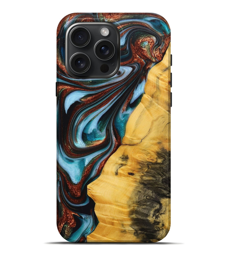 iPhone 16 Pro Max Wood+Resin Live Edge Phone Case - Haven (Teal & Gold, 714105)