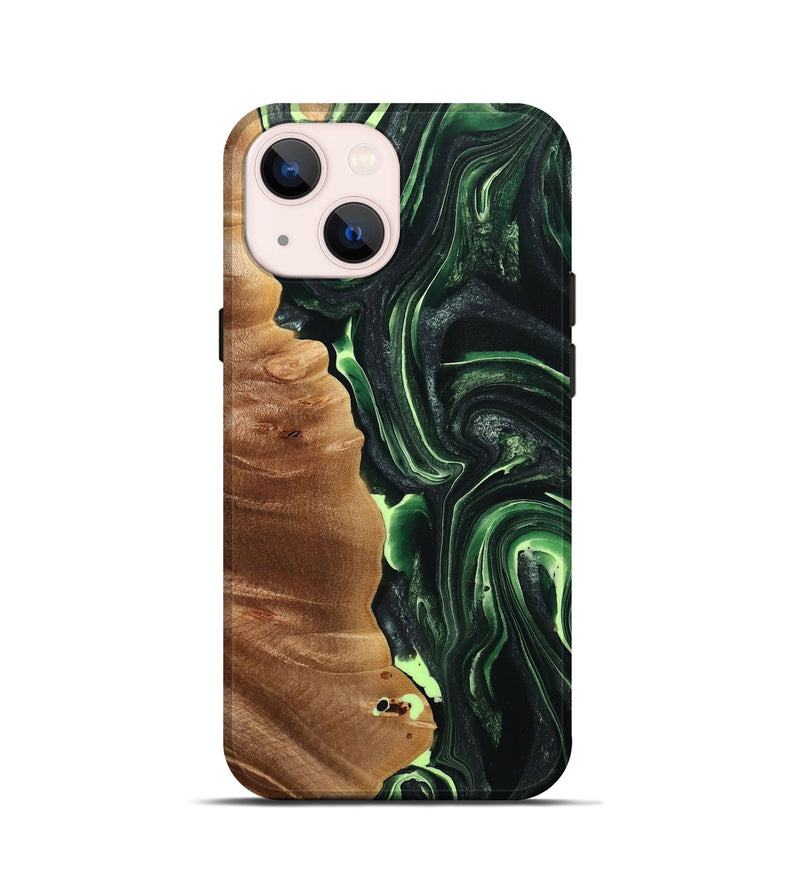 iPhone 13 mini Wood+Resin Live Edge Phone Case - Paulette (Green, 714106)