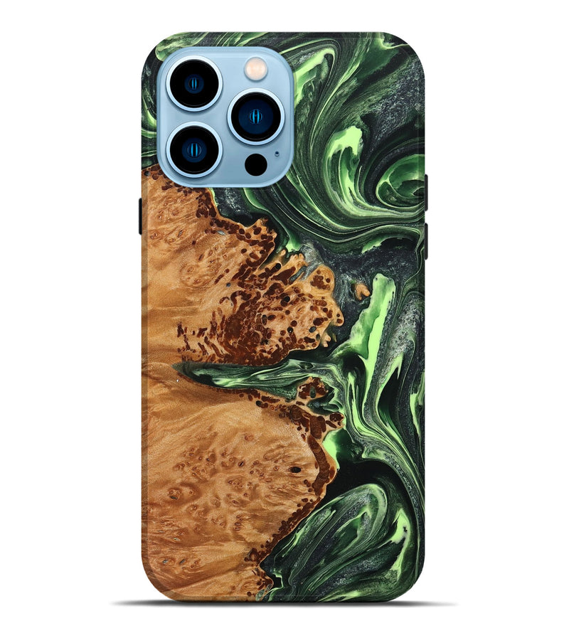 iPhone 14 Pro Max Wood+Resin Live Edge Phone Case - Ali (Green, 714109)