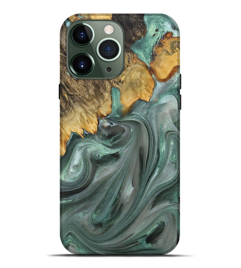 iPhone 13 Pro Max Wood+Resin Live Edge Phone Case - Dora (Green, 714198)