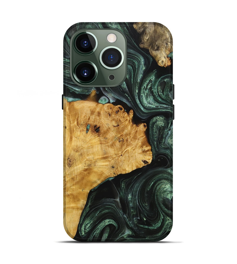 iPhone 13 Pro Wood+Resin Live Edge Phone Case - Laverne (Green, 714215)