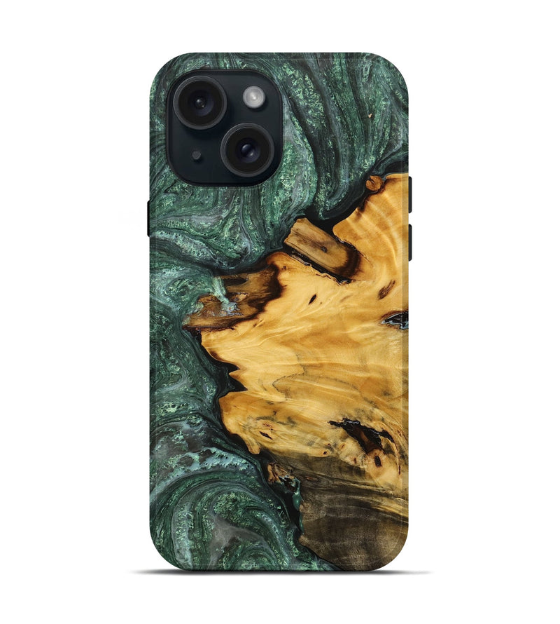 iPhone 15 Wood+Resin Live Edge Phone Case - Vernon (Green, 714216)