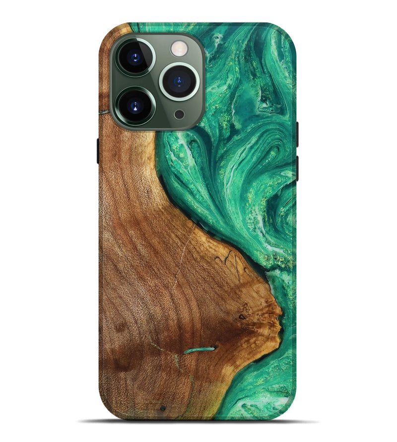iPhone 13 Pro Max Wood+Resin Live Edge Phone Case - Nyla (Green, 714218)