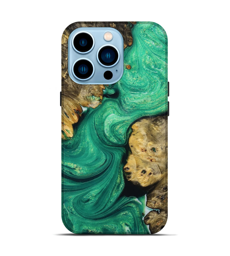 iPhone 14 Pro Wood+Resin Live Edge Phone Case - Yvonne (Green, 714219)