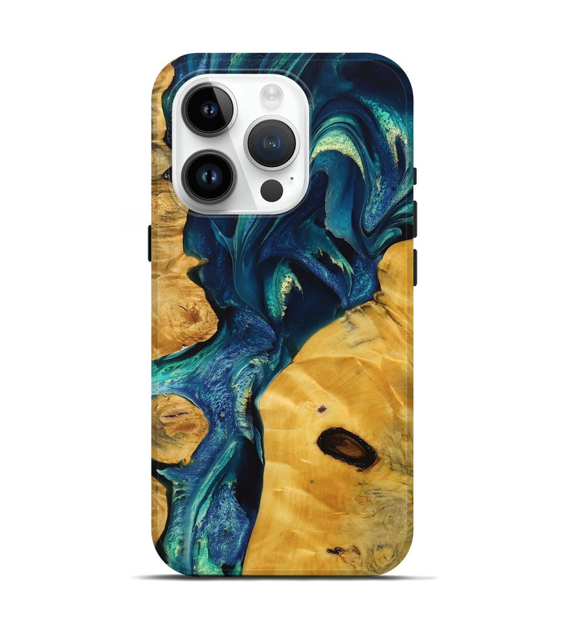 iPhone 15 Pro Wood+Resin Live Edge Phone Case - Jorge (Green, 714227)