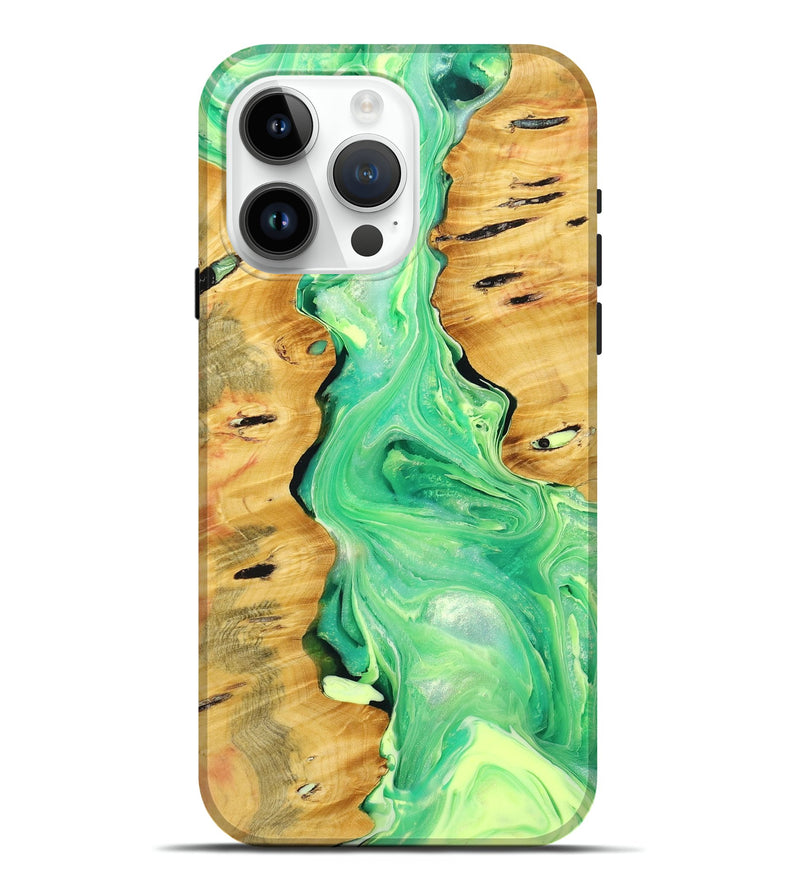 iPhone 15 Pro Max Wood+Resin Live Edge Phone Case - Ada (Green, 714229)